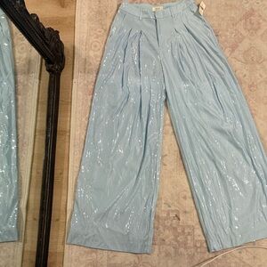 Maeve Shimmering Sky Blue Wide-Leg Pants